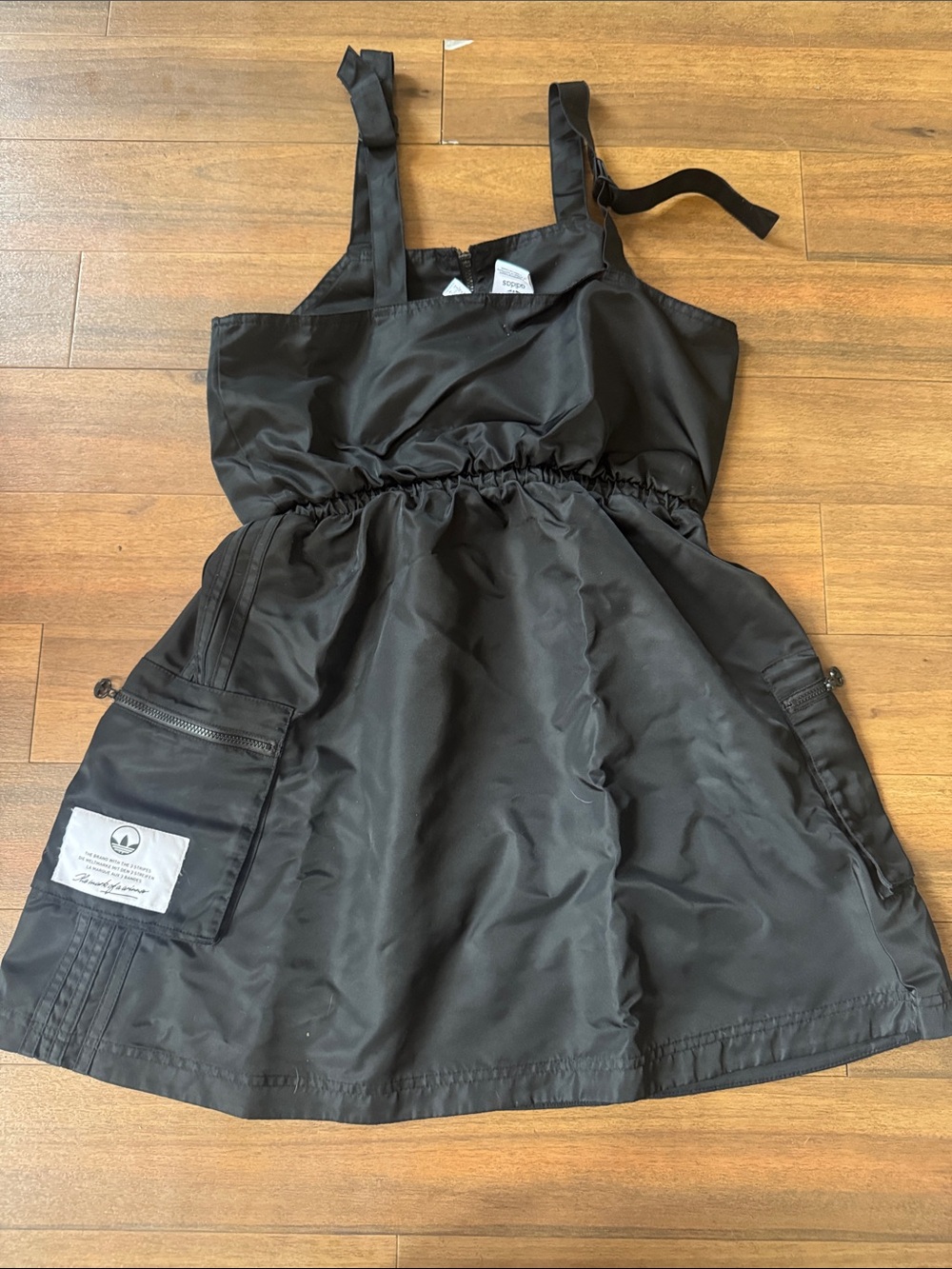 Adidas Black Pocketed Nylon A-Line Dress